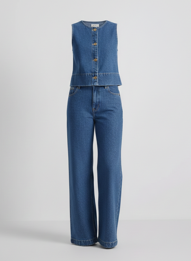 Cotton Denim Cropped Waistcoat