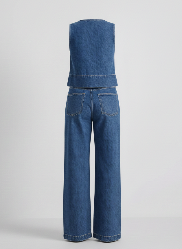 Cotton Denim Cropped Waistcoat