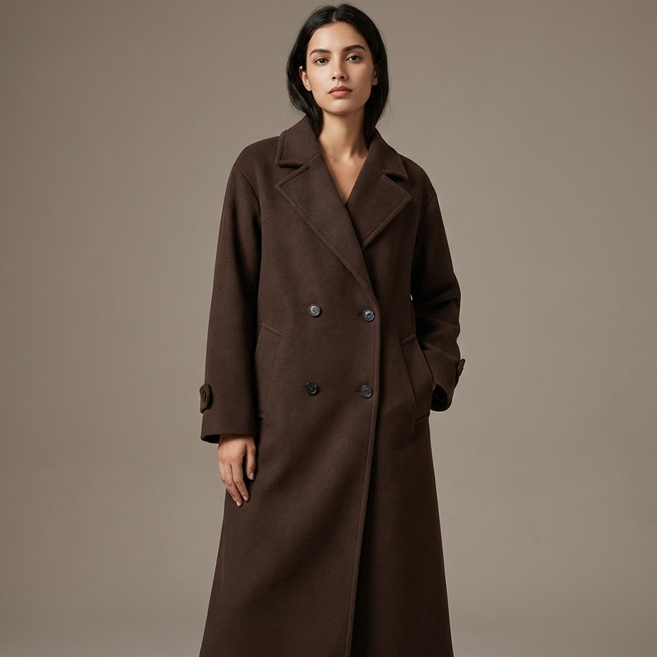 Women's brown wool coat for autumn/winter.